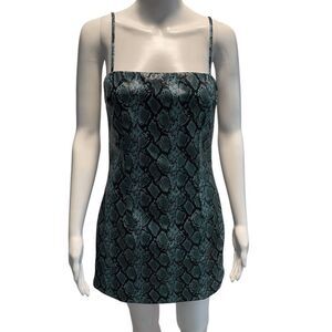 TIGER MIST Women's faux leather adjustable strap square neck mini dress, Size M,